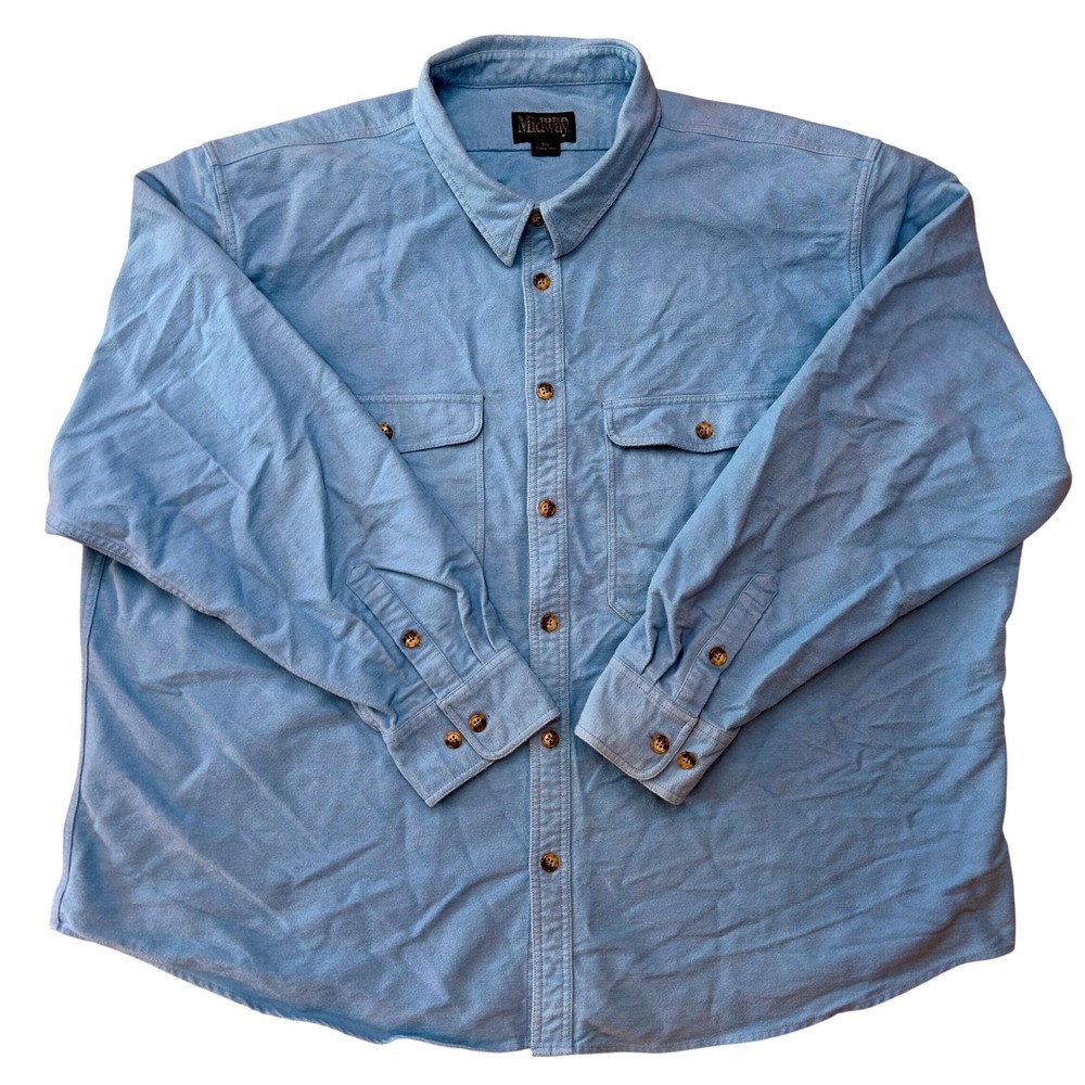 Midway USA Heavyweight Twill Work Shirt Blue Big Tall 5XL Button Down Up